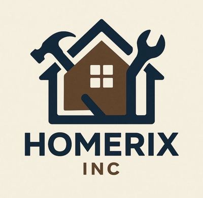 Homerix Inc logo: navy house outline with hammer and wrench.
